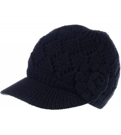 Newsboy Caps Womens Winter Chic Cable Warm Fleece Lined Crochet Knit Hat W/Visor Newsboy Cabbie Cap - CN1860HMA26 $14.36