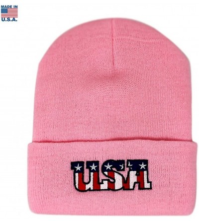 Skullies & Beanies USA Cuff Beanie Hat Winter Skully Hat Knit Ski Hat Toque Made in USA - Pink - CV188A29GO6 $13.78