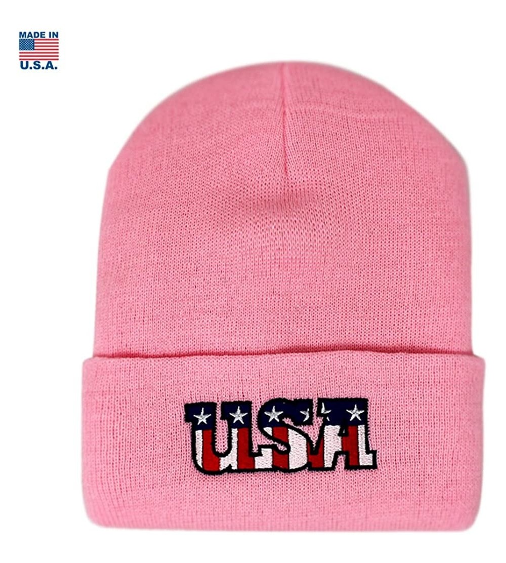 Skullies & Beanies USA Cuff Beanie Hat Winter Skully Hat Knit Ski Hat Toque Made in USA - Pink - CV188A29GO6 $13.78