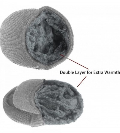 Skullies & Beanies Men's Wool Blend Visor Beanie Cap- Velour Fleece Lined - Ribbed - Light Gray - CV186OOH32L $19.91