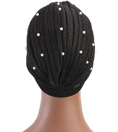 Skullies & Beanies Luxury Stretchable Glitter Flower Chemo Beanie Hair Loss Turban - Black002 - CT18ASCLT26 $10.38