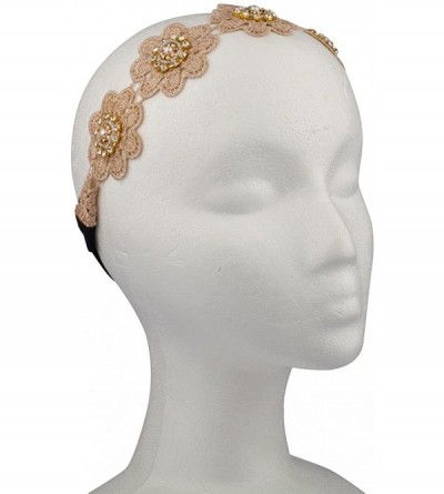 Headbands Peach Flower Floral Pave Faux Pearl Stretch Headband Head Band - CZ125R464DH $10.29