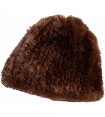 Skullies & Beanies Knitted Rex Rabbit Fur Beanie Hat - Brown/Black Tip - CV18KCLRX84 $105.41
