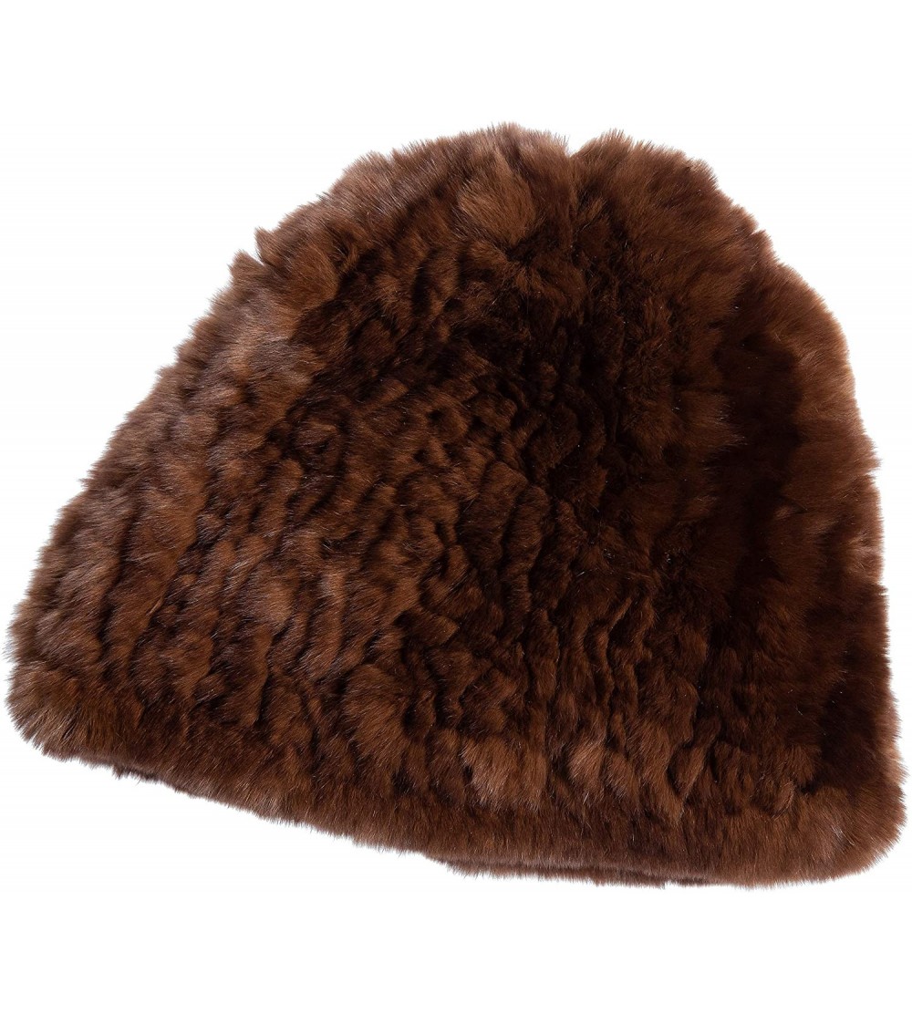 Skullies & Beanies Knitted Rex Rabbit Fur Beanie Hat - Brown/Black Tip - CV18KCLRX84 $52.10