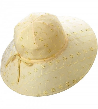 Bucket Hats Women's Wide Brim Embroidery Sheeting Bucket Hat - Light Yellow - C311DU6L467 $7.96
