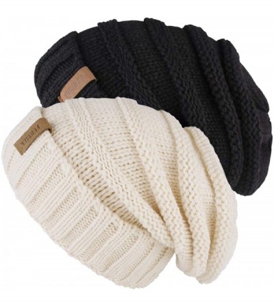 Skullies & Beanies Knitted Slouchy Oversized Crochet - Black Beige - CE189TRNY2X $16.35