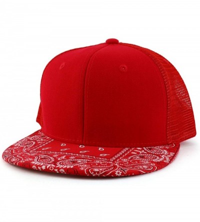 Baseball Caps Paisley Bandana Print Flat Bill Trucker Mesh Snapback Cap - Red Red - CA17YRX54GW $18.84