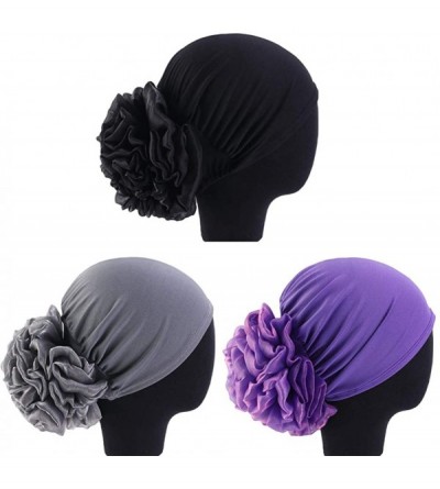 Skullies & Beanies 1Pack / 2Packs Women Flower Elastic Turban Beanie Head Wrap Chemo Cap Hat - 3pcs-black&gray&purple - CH18X...