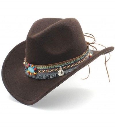 Cowboy Hats Women Men Wool Blend Western Cowboy Hat Cowgirl Caps Bohemia Tassel Ribbon - Coffee - CJ18IINS4CA $13.43