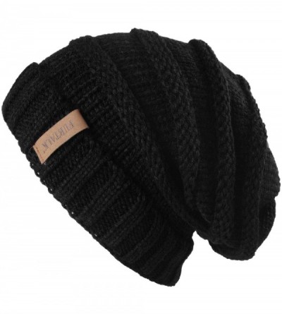 Skullies & Beanies Knitted Winter Slouchy Beanie Hat - Black / Mixed Grey - C218HST8674 $18.12