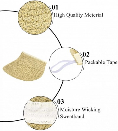 Visors Women's Wide Brim Roll-up Foldable Straw Sun Visor Hat - Nature - CJ18L80QWEC $10.60