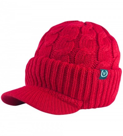 Skullies & Beanies Winter Newsboy Cable Knitted Visor Beanie Bill Winter Warm Hat - Red - CP11PRX1ATL $18.70
