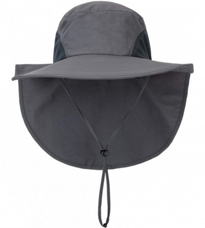 Sun Hats Outdoor Large Brim Fishing Hat with Neck Cover UPF 50+ Mesh Sun Hats - Dark Grey - CP18QCCYHEN $13.22