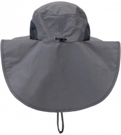 Sun Hats Outdoor Large Brim Fishing Hat with Neck Cover UPF 50+ Mesh Sun Hats - Dark Grey - CP18QCCYHEN $13.22