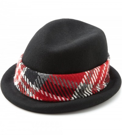 Fedoras Women's Assymetrical Brim Wool Ribbon - Black/Red - CY11605PHX1 $19.29