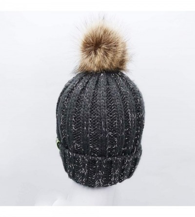 Skullies & Beanies Women's Winter Warm Colorful Flecked Yarn Rib Knit Beanie Hat with Reflective Stripe-Stretch Skull Cap - C...