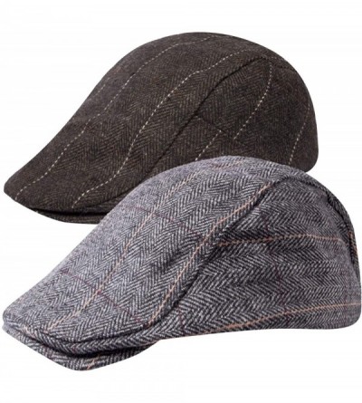 Newsboy Caps 1-2 Pack Newsboy Hat for Men Classic Herringbone Tweed Wool Blend Flat Cap Ivy Gatsby Cabbie Driving Hat - CZ18G...