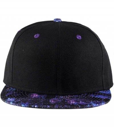 Baseball Caps Purple Galaxy Snapback Hat Unisex Trucker Hat Hip Hop Plaid Flat Bill Brim Adjustable Baseball Cap - Black Purp...