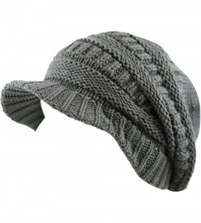 Skullies & Beanies Winter Chunky Long Knit Visor Beanie Skull Hat Cap - Grey - C512MEPAOVT $8.94