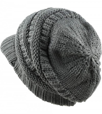 Skullies & Beanies Winter Chunky Long Knit Visor Beanie Skull Hat Cap - Grey - C512MEPAOVT $8.94