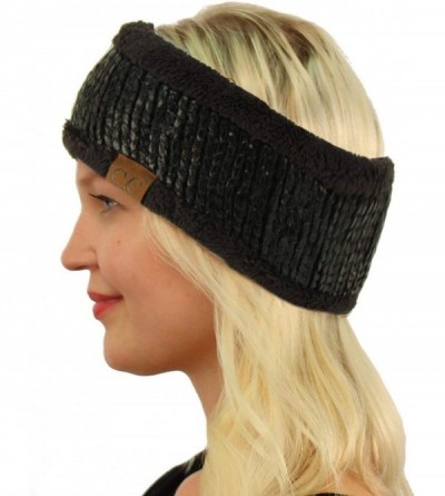Cold Weather Headbands Winter Fuzzy Fleece Lined Thick Knitted Headband Headwrap Earwarmer - Metallic Black/Black - CX18IGIKQ...