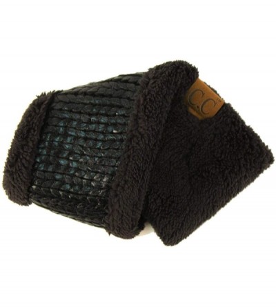 Cold Weather Headbands Winter Fuzzy Fleece Lined Thick Knitted Headband Headwrap Earwarmer - Metallic Black/Black - CX18IGIKQ...