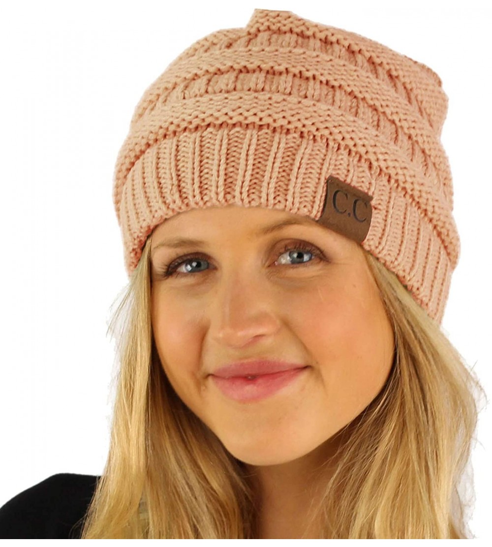 Skullies & Beanies Fleeced Fuzzy Lined Unisex Chunky Thick Warm Stretchy Beanie Hat Cap - Solid Rose - C518AAK3E76 $28.33