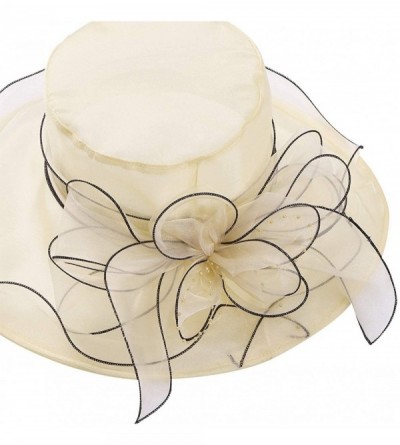 Sun Hats Women Organza Wide Brim Sun Hat with Large Flower Church Party Wedding Cap - Beige B - CT18RR0L5KZ $32.74
