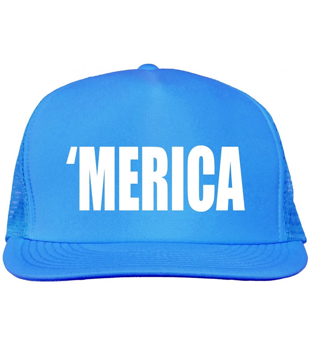 Baseball Caps Merica Bright neon Truckers mesh snap Back hat - Neon Blue - CO11MJC30FL $22.15