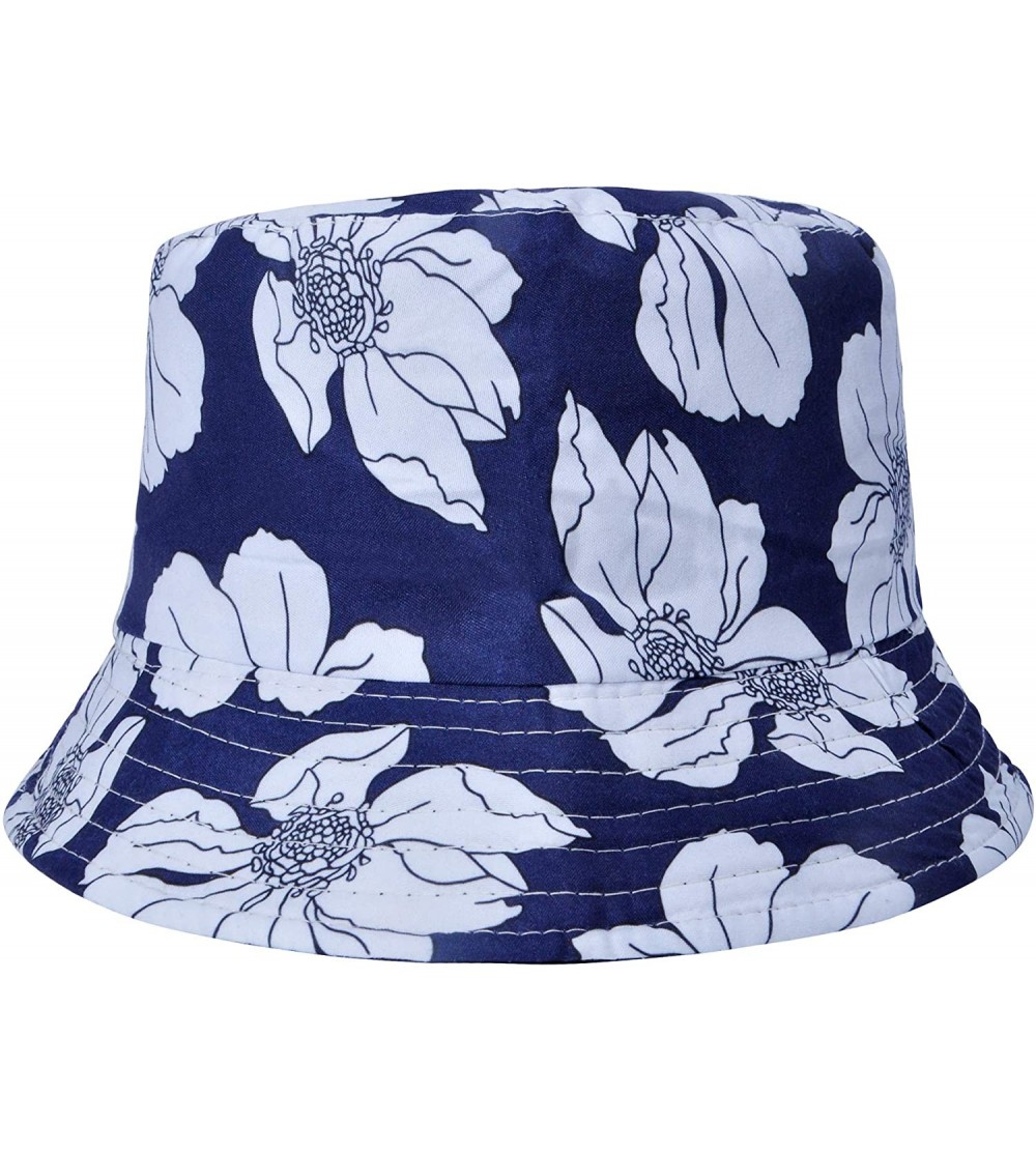 Bucket Hats Fashion Print Bucket Hat Summer Fisherman Cap for Women Men - Big Flower Navy - CG193I3E2SL $12.40