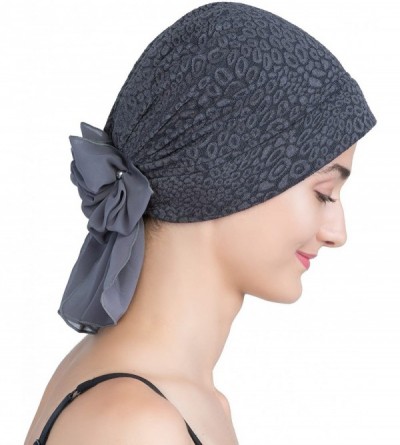 Headbands Brocade Headwear with Georgette Bow Tie for Hairloss - Cancer Headwear - Dark Grey - CU11MD27MID $43.41