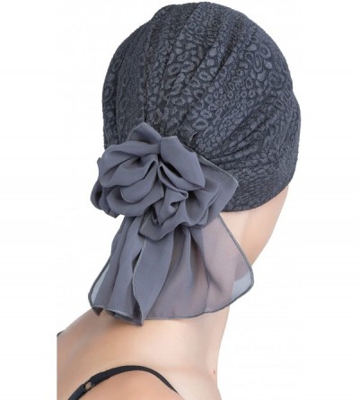 Headbands Brocade Headwear with Georgette Bow Tie for Hairloss - Cancer Headwear - Dark Grey - CU11MD27MID $25.28