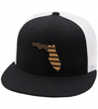Baseball Caps 'Florida Patriot' Leather Patch Hat Flat Trucker - Camo/Black - CL18IGODDGK $20.05