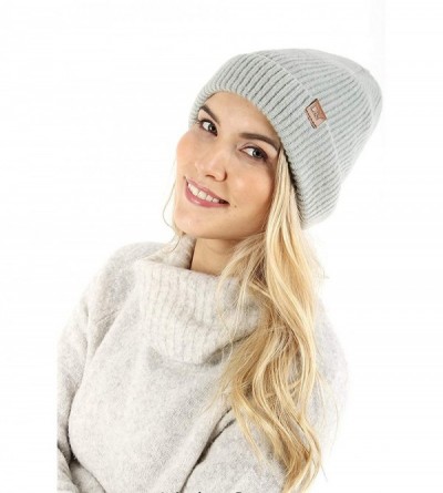 Skullies & Beanies Classic Fuzzy Ribbed Knit Beanie Hat w/Stretch Cuff- Converts to Winter Slouch Skully w/tag - Grey - CX18I...
