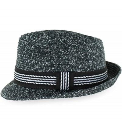Fedoras Belfry Men Women Summer Straw Trilby Fedora Hat in Blue Tan Black - Luzblkmix - CJ18LQO6MD0 $42.52
