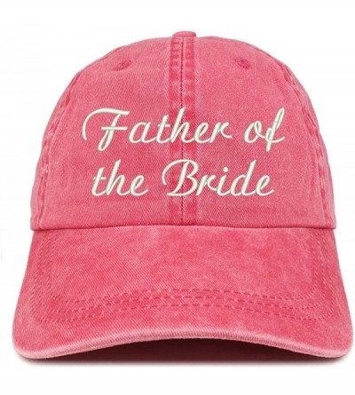 Baseball Caps Father of The Bride Embroidered Washed Cotton Adjustable Cap - Red - CF12FM6FX6J $16.96