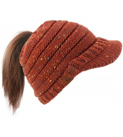 Skullies & Beanies Women's Warm Chunky Cable Knit Messy Bun Hat Ponytail Visor Beanie Cap - Confetti Orange - CQ18LNT3ELU $10.18