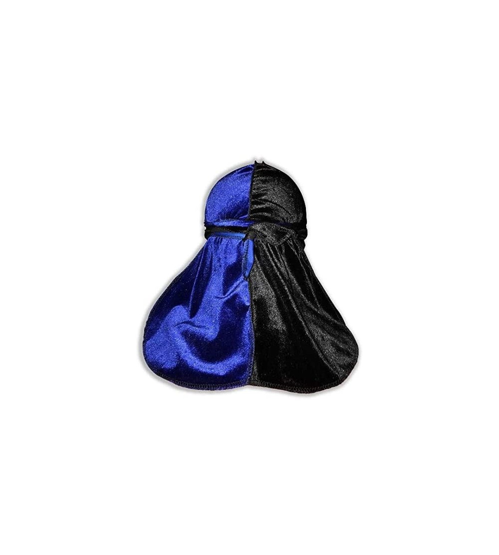 Skullies & Beanies Velvet Du-Rag-Premium Quality-Wave Cap Long Straps - Blue and Black - CN18Z8MU80E $11.91