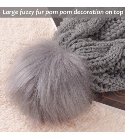 Skullies & Beanies Cable Knit Beanie Warm Faux Fuzzy Fur Pom Pom Skull Ski Cap for Men- Women - Gray - CI186YCW9N4 $11.24