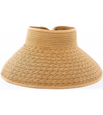 Visors Women's Sun Visor Wide Brim Straw Roll up Ponytail Hat - Natural - Textured Weave - C119858KQ2Y $10.60