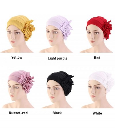 Skullies & Beanies New Women's Cotton Flower Elastic Turban Beanie Chemo Cap Hair Loss Hat - Red - CU18RQ7WHKD $12.02