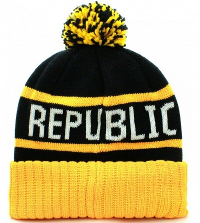 Skullies & Beanies Absolute Clothing California Republic Cuff Beanie Cable Knit Pom Pom Hat Cap Black Yellow - CU11O97GEW5 $1...