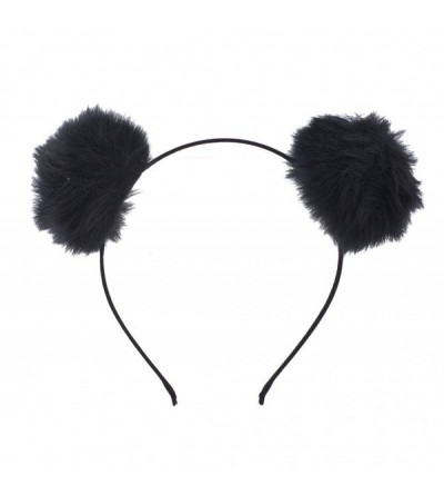 Headbands Black Faux Fur Pom Pom Ball Cat Ear Panda Costume Puff Headband - Black - C4184ELNYN7 $12.65