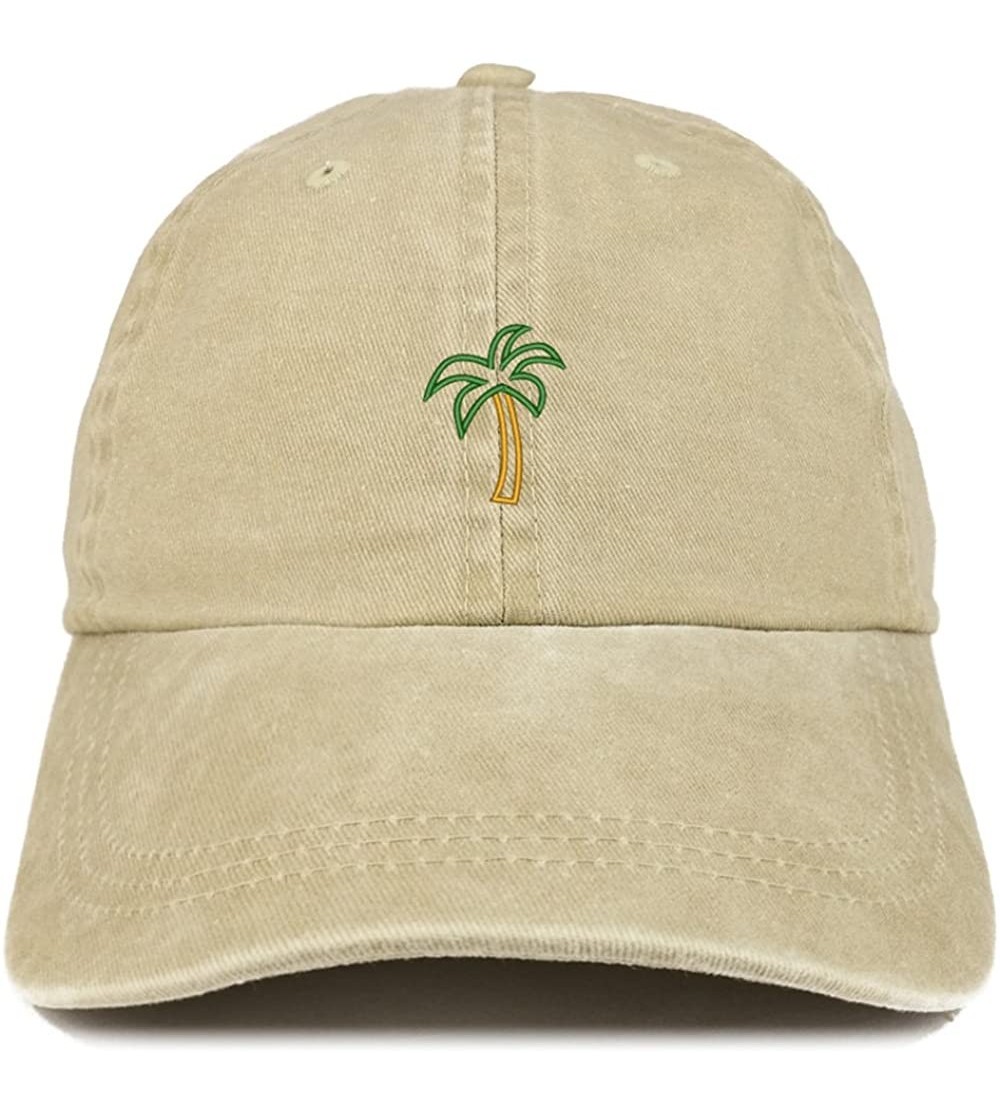 Baseball Caps Palm Tree Embroidered Washed Cotton Adjustable Cap - Khaki - C1185LU6K66 $21.27