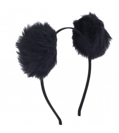 Headbands Black Faux Fur Pom Pom Ball Cat Ear Panda Costume Puff Headband - Black - C4184ELNYN7 $12.65