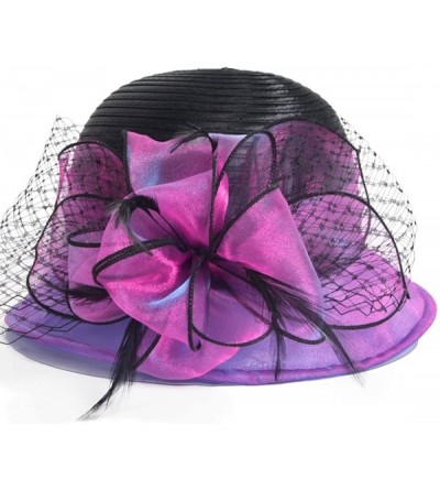 Sun Hats Sweet Cute Cloche Oaks Church Dress Bowler Derby Wedding Hat Party S606-A - Purple - CP17WX90A53 $21.39