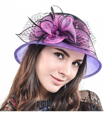 Sun Hats Sweet Cute Cloche Oaks Church Dress Bowler Derby Wedding Hat Party S606-A - Purple - CP17WX90A53 $21.39