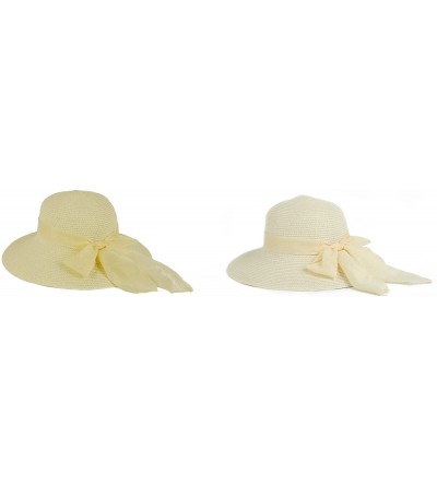 Sun Hats Straw Wide Brim Floppy Hat with Fancy Ribbon 965SH - 2 Pcs Natural & Offwhite - CK11YXEDGGV $19.67