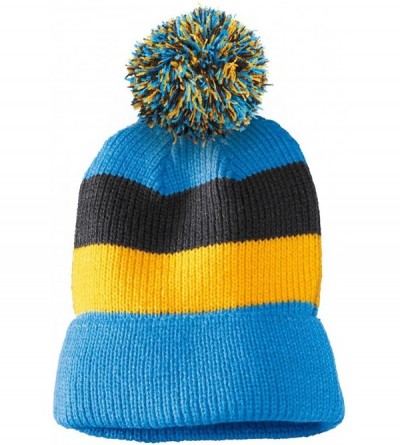 Skullies & Beanies Men's Vintage Striped Beanie with Removable Pom - Turquoise Multi - CL11QDS9KCJ $10.29