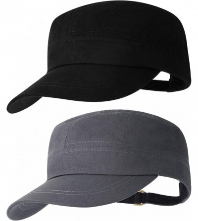 Baseball Caps 2 Pieces Cadet Hat Cotton Flat Top Cap Adjustable Baseball Cap for Men and Women - CU19427DHRT $15.66